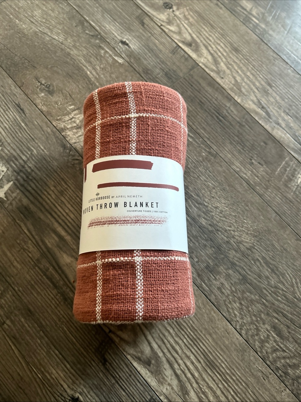 New Little Korboose Woven Cotton Throw Blanket in Rust Plaid by April Nemeth